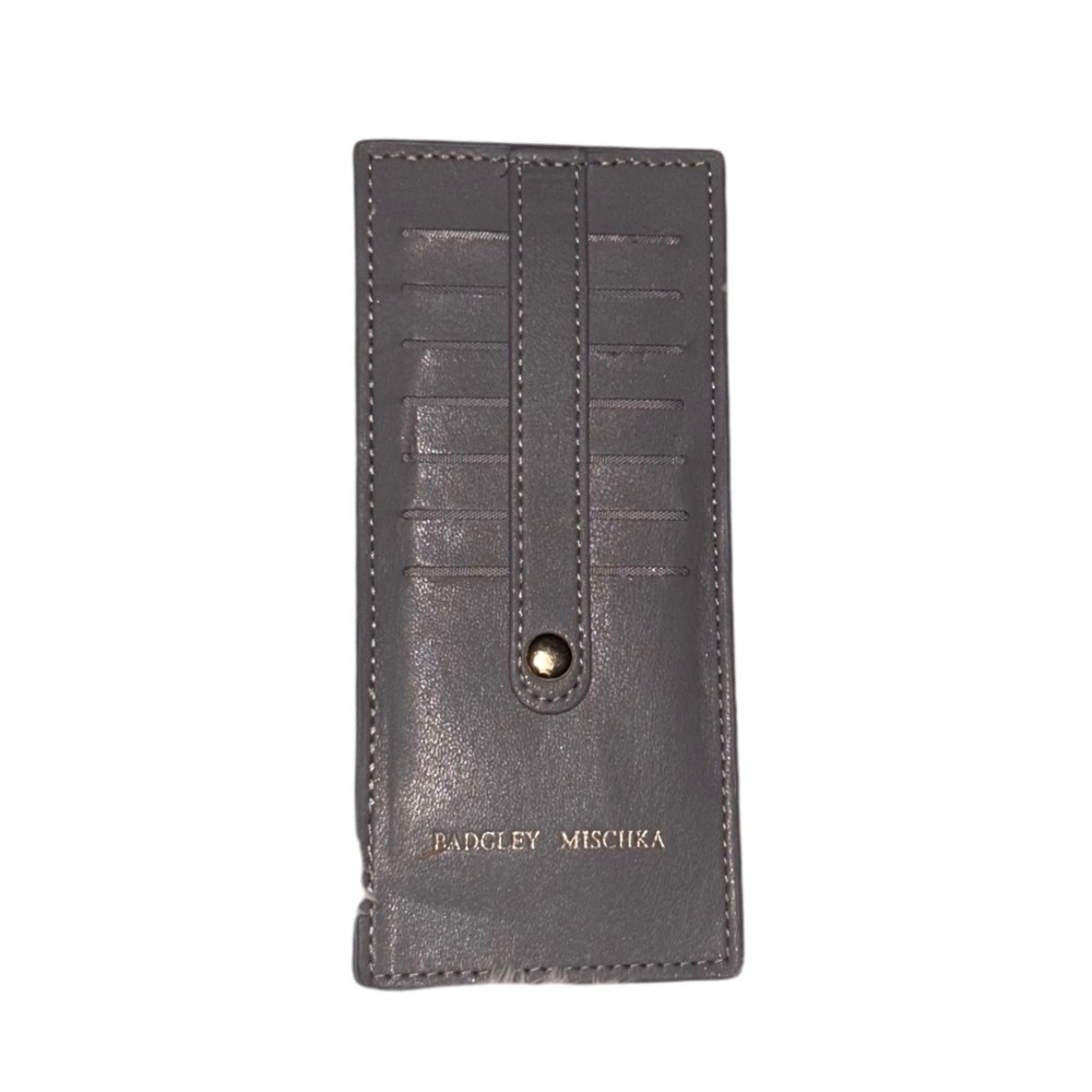 Badgley Mischka Gray Leather Key & Card Organizer with Gold Logo